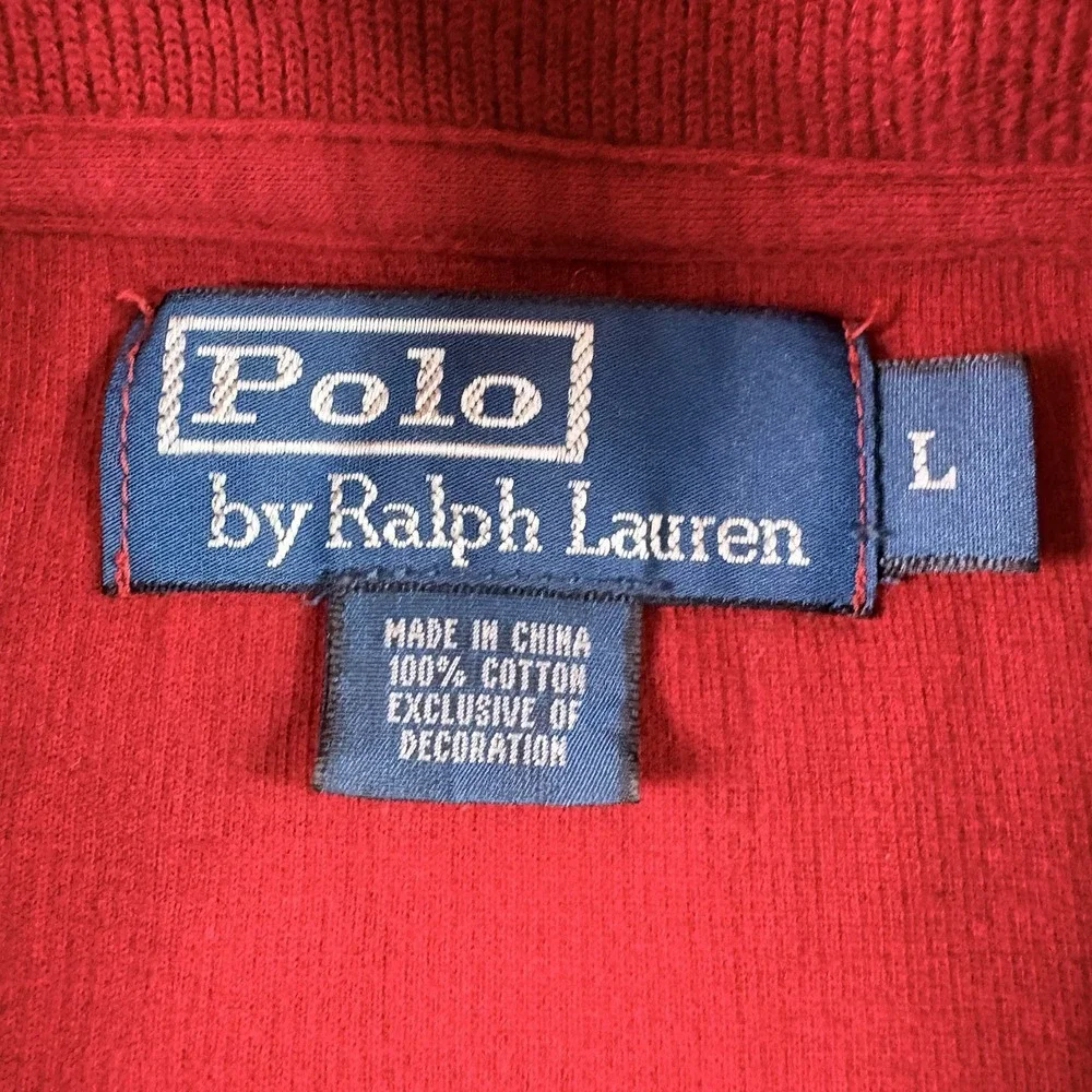 Polo Ralph Lauren Vtg Men's 1/4 Zip Pullover Sweater Red Size Large Blue Pony